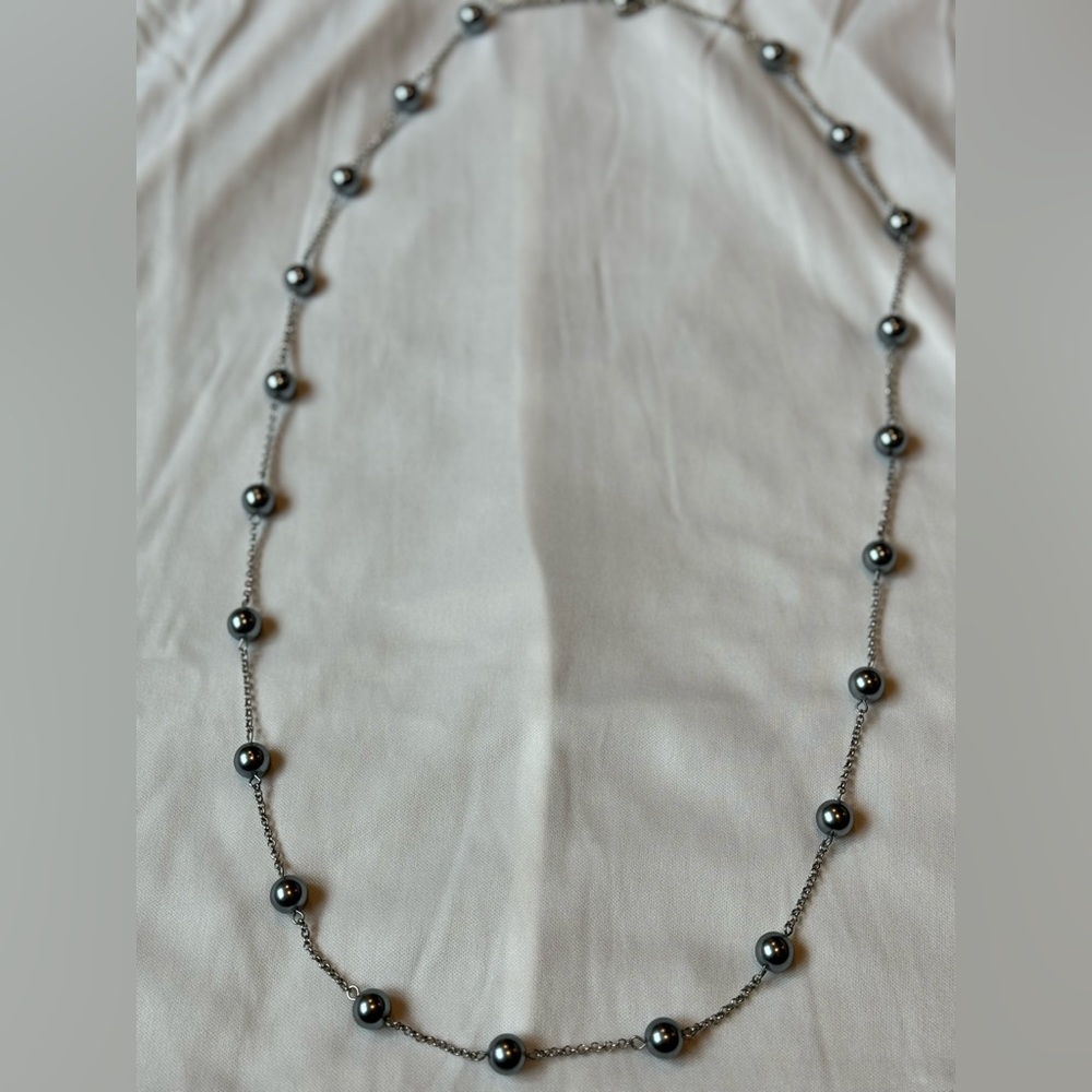 Long Silver Studded Necklace - Picture 10 of 11